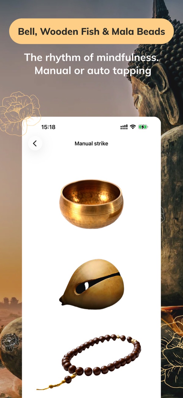 Om Mani – Bell, wooden fish & mala